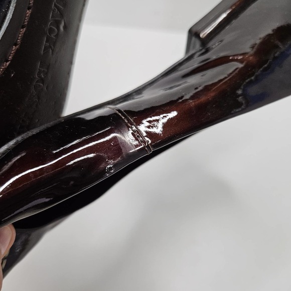 Jack Rogers Patent Leather Emblem Flats 7 Dark Brown Medallion - Picture 7 of 9